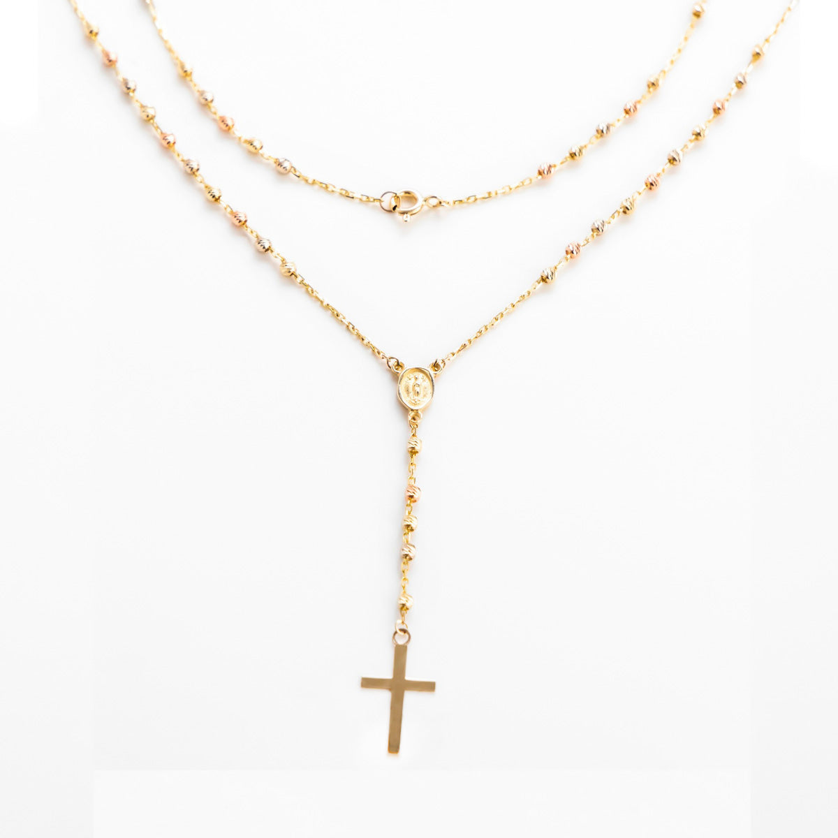14K Gold Rosary with 3 Tricolor Ball 50cm