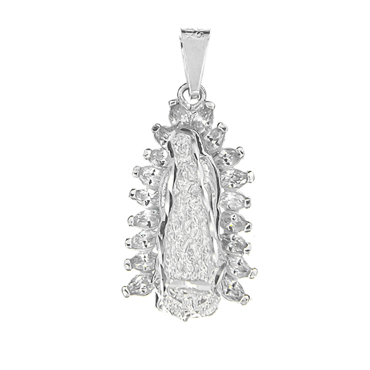 Dije De Virgen De Guadalupe De Plata 925 Con Zirconita 2.7cm