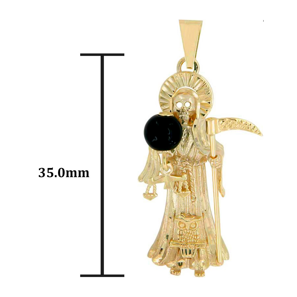 Dije De Oro 10k La Santa Muerte Con Piedra Ónix 4 Cm