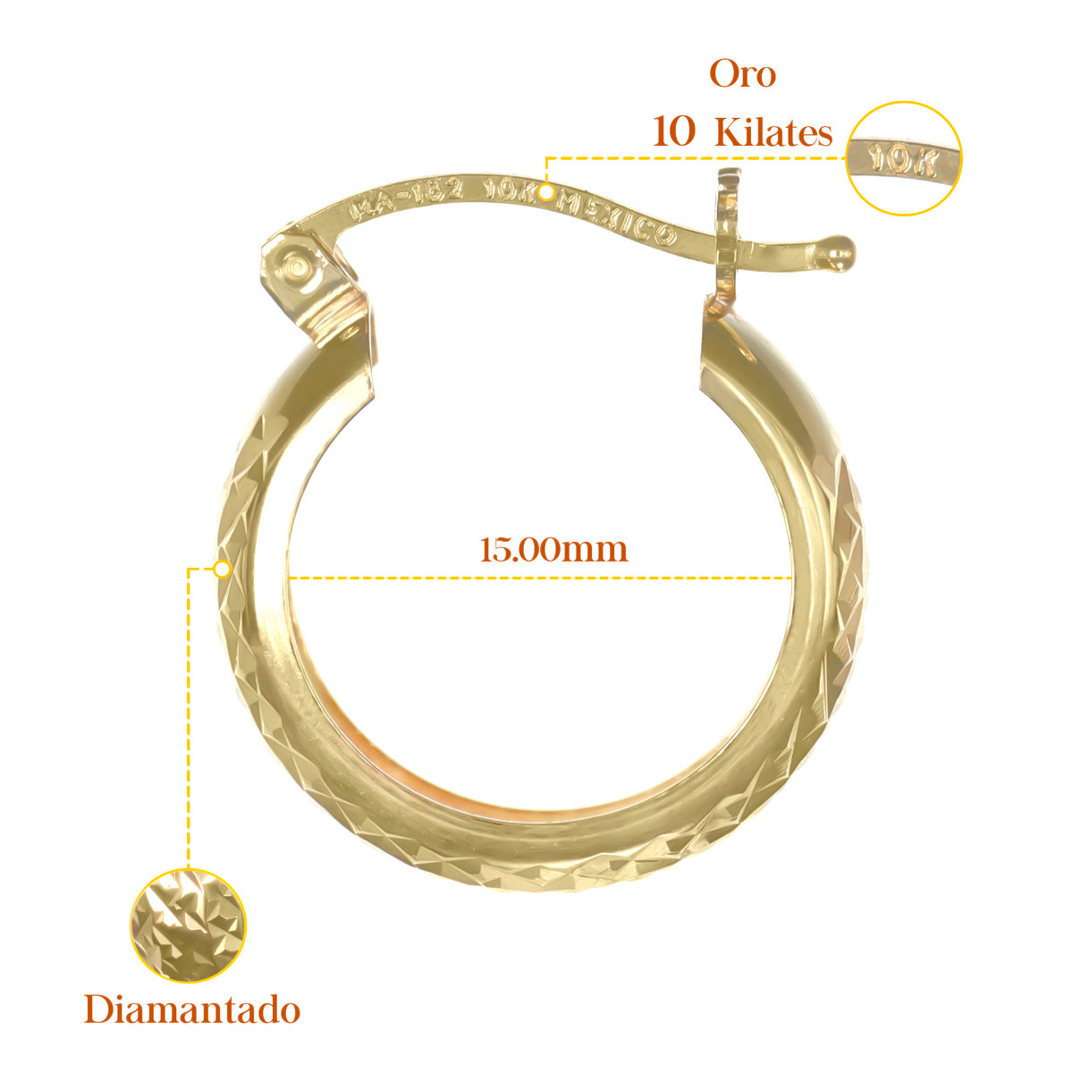 Arracada Diamantada Bangle De Oro 10k Estilo Panal, 6mm