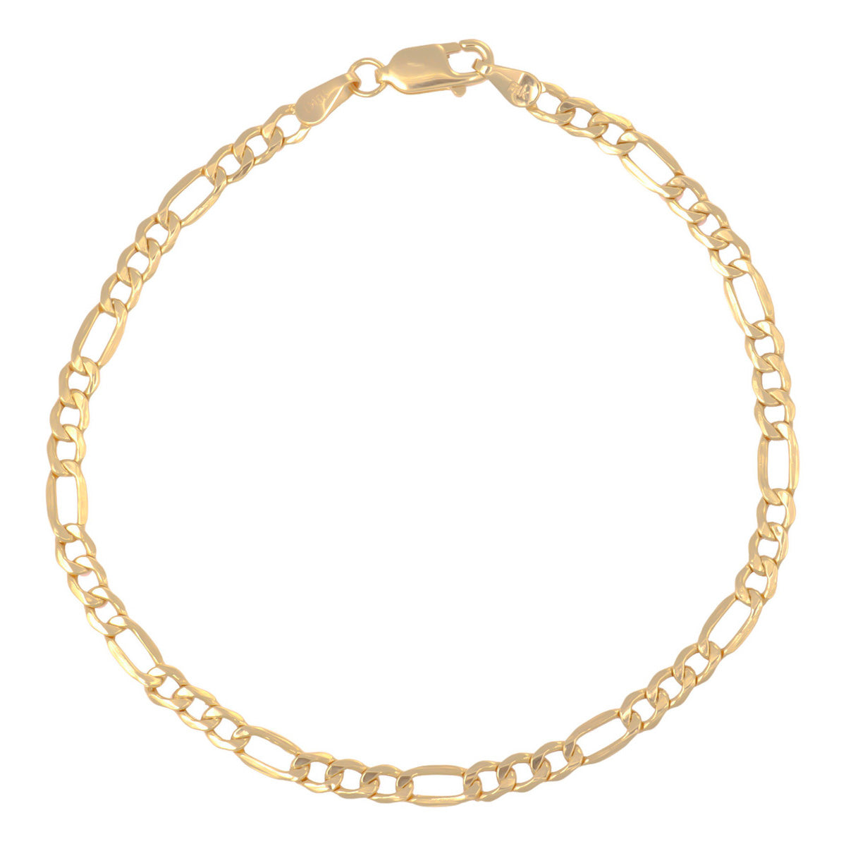 Pulsera Italiana Figaro Hueca De 10 Quilates 3.5mm, 18.5 Cm