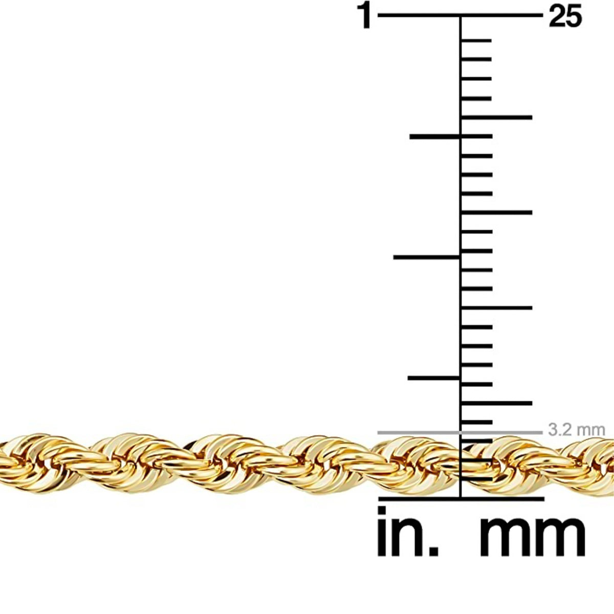 Cadena Torsal Hueca De Oro Italiano 10k, Calibre 3.2mm, 55cm