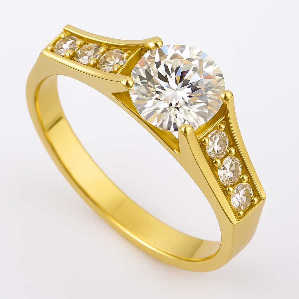 10k Gold Engagement Ring with Zirconia Stones