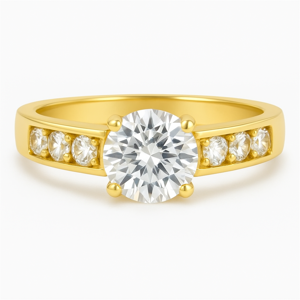 10k Gold Engagement Ring with Zirconia Stones