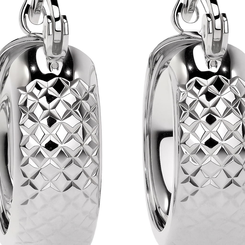 Arete Arracada Diamantada De Plata Ley 925 Tipo Bangle Estilo Panal