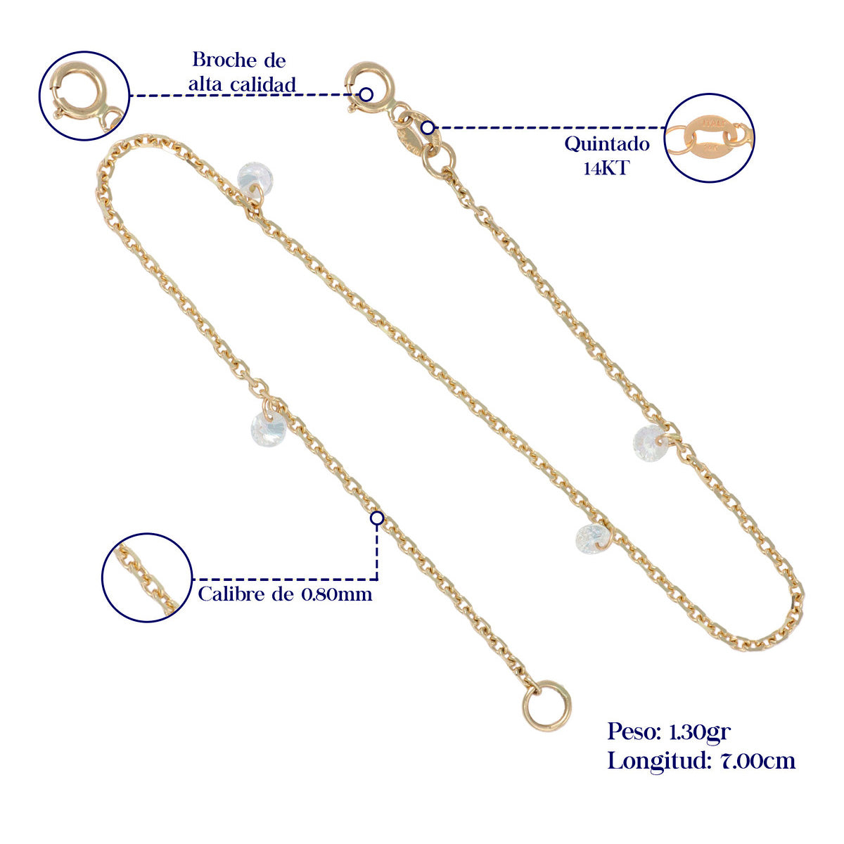 Pulsera Para Mujer De Oro De 14k Con Piedra De 18cm