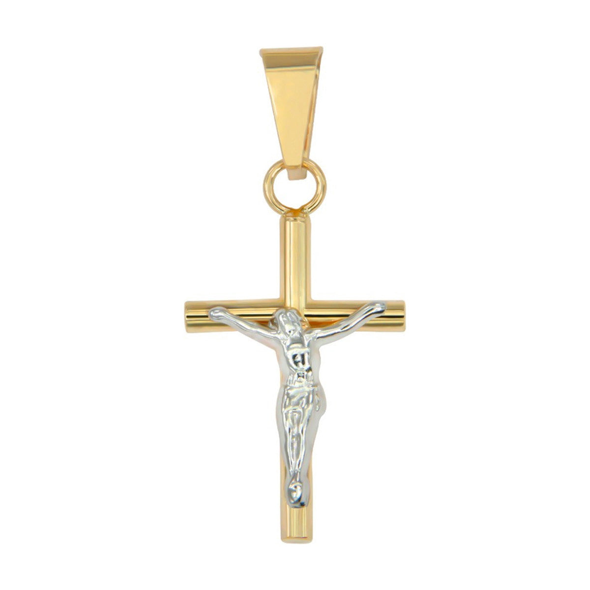 Collar De Cruz De Tubo Y Cristo Rodinado De Oro De 14k