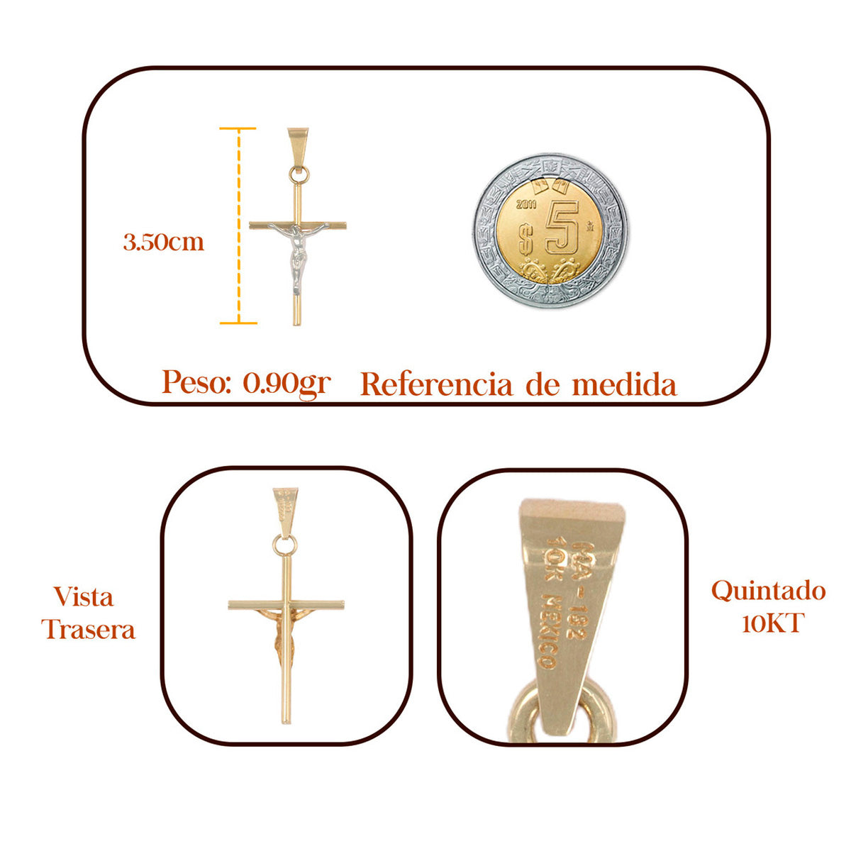 Dije De Cruz De Tubo Con Cristo Rodinado De Oro De 10k