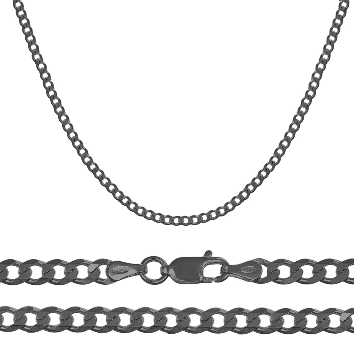 925 Silver Curb Style Chain 45 cm Gauge 3.2 mm