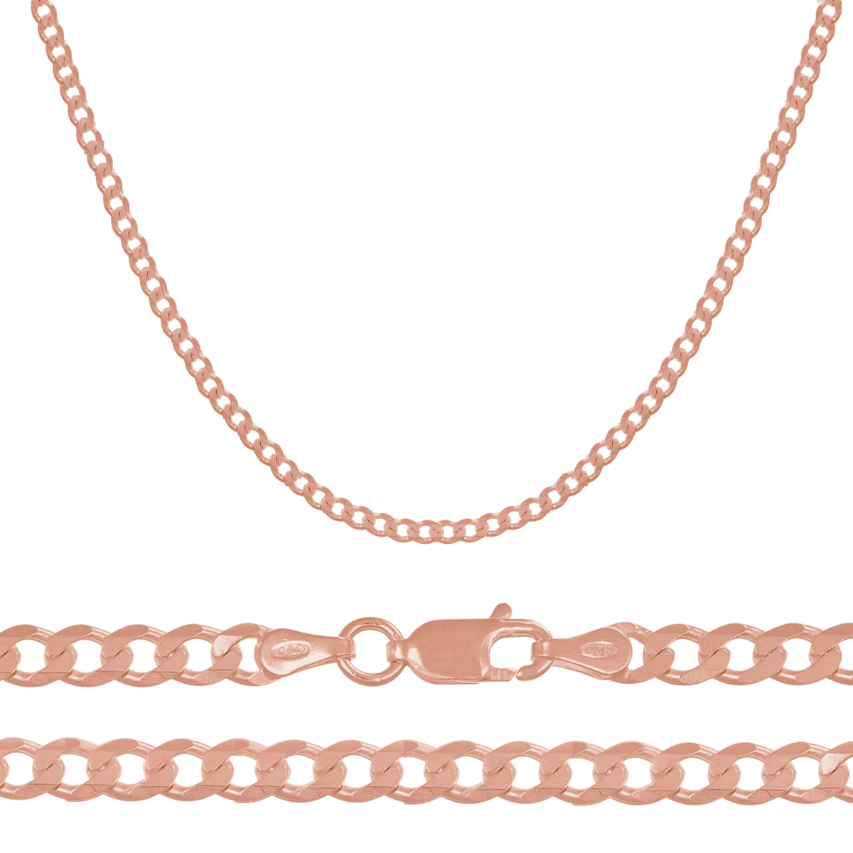 Cadena De Plata 925 Estilo Barbada De 55 Cm Calibre 3.2mm Color Plateado