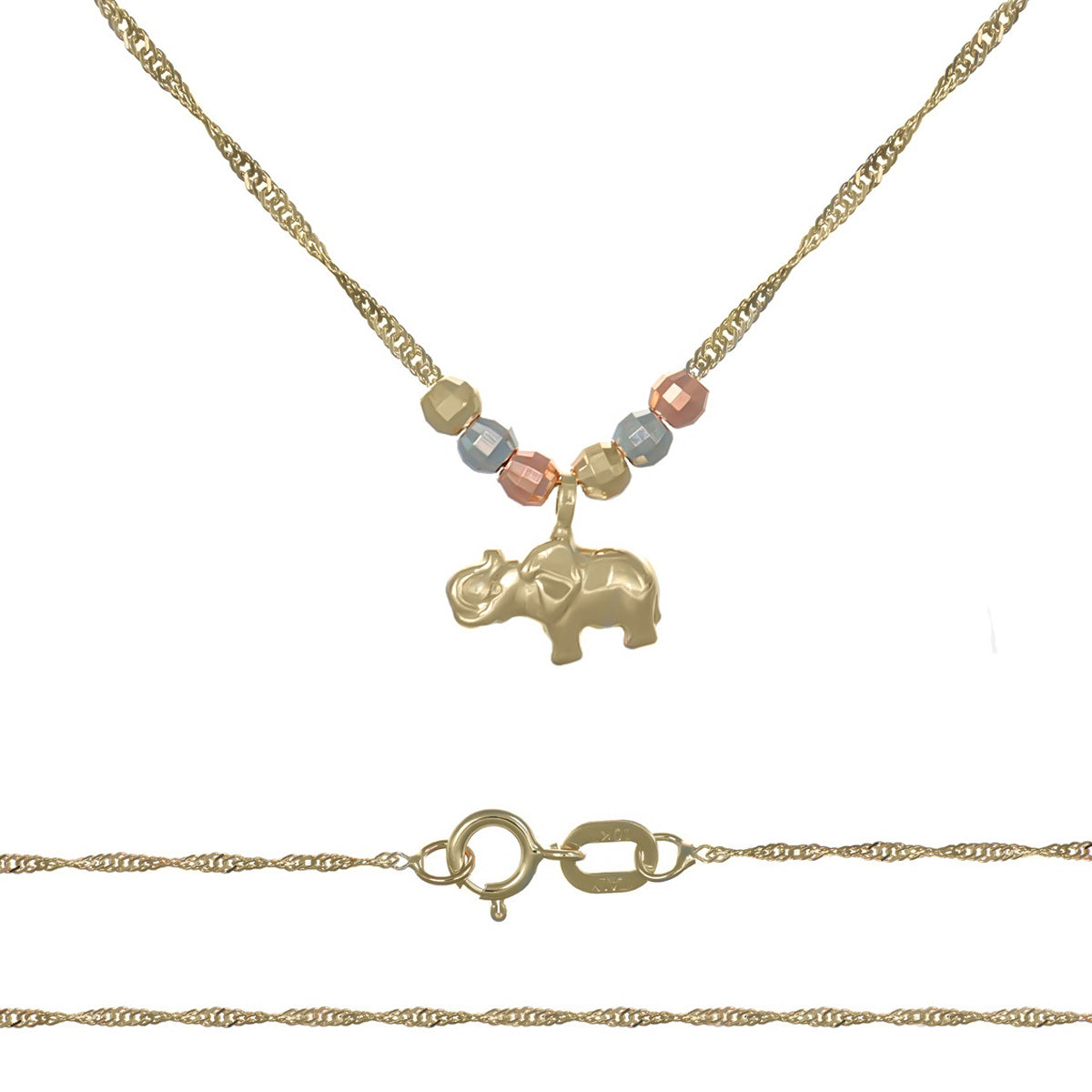 Gargantilla Italiana 10k De Elefante Y Bolas Tricolor