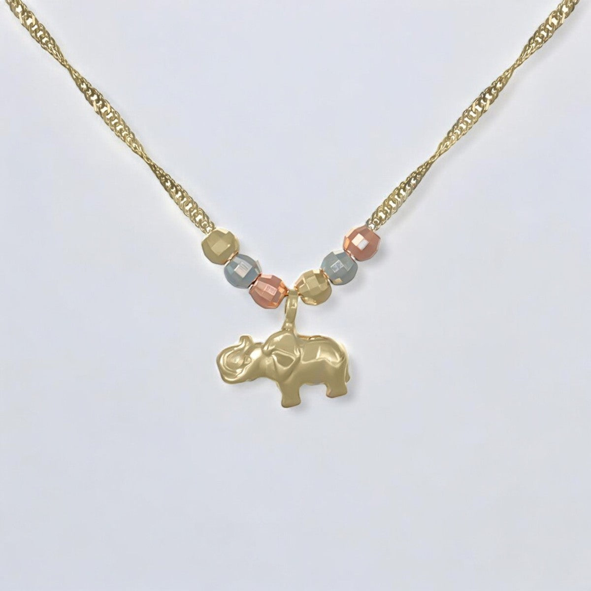 Gargantilla Italiana 14k De Elefante Y Bolas Tricolor