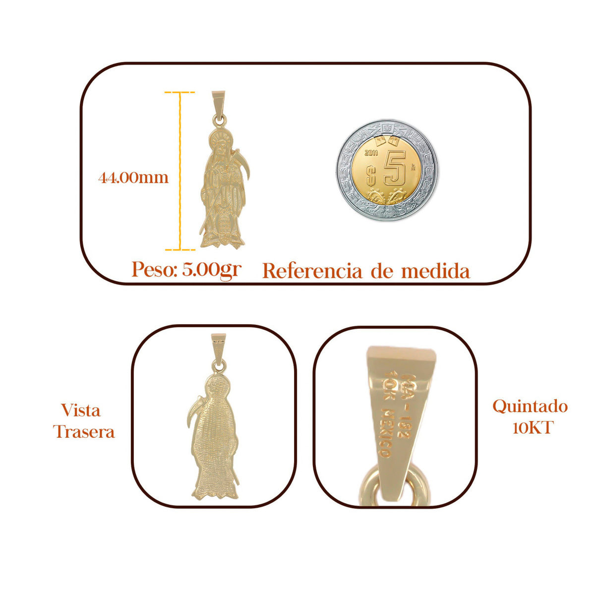 Dije De La Santa Muerte En Oro De 10k De 4.4 Cm