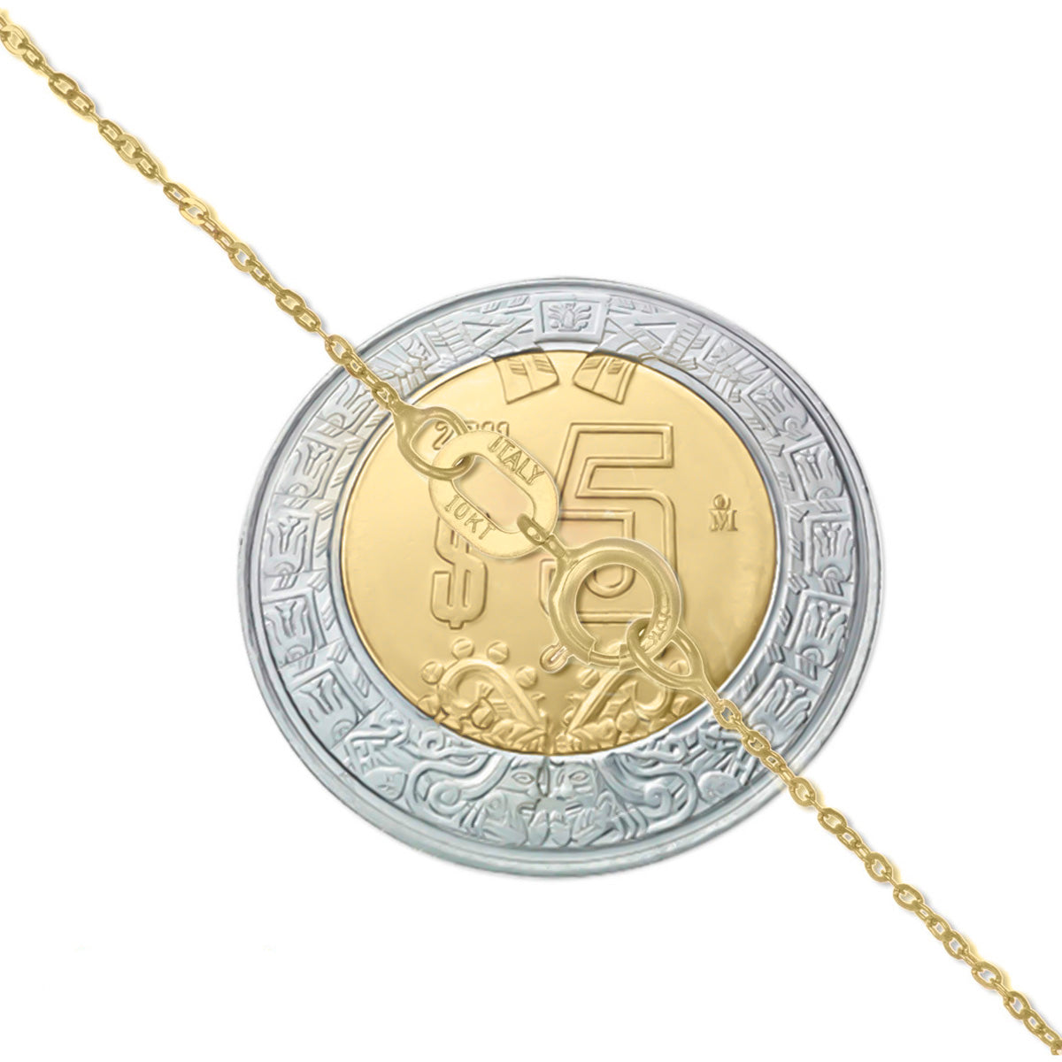 Gargantilla De Oro Italiano 14k Con Aros Tricolores