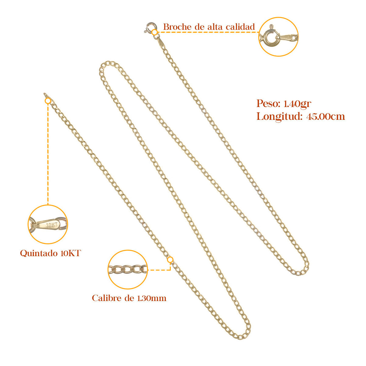10k Italian Cuban Style Chain, 2mm Gauge, 45cm
