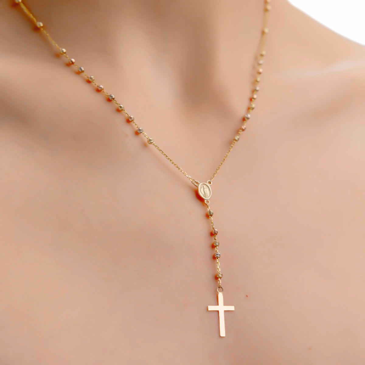 14K Gold Rosary with 3 Tricolor Ball 50cm