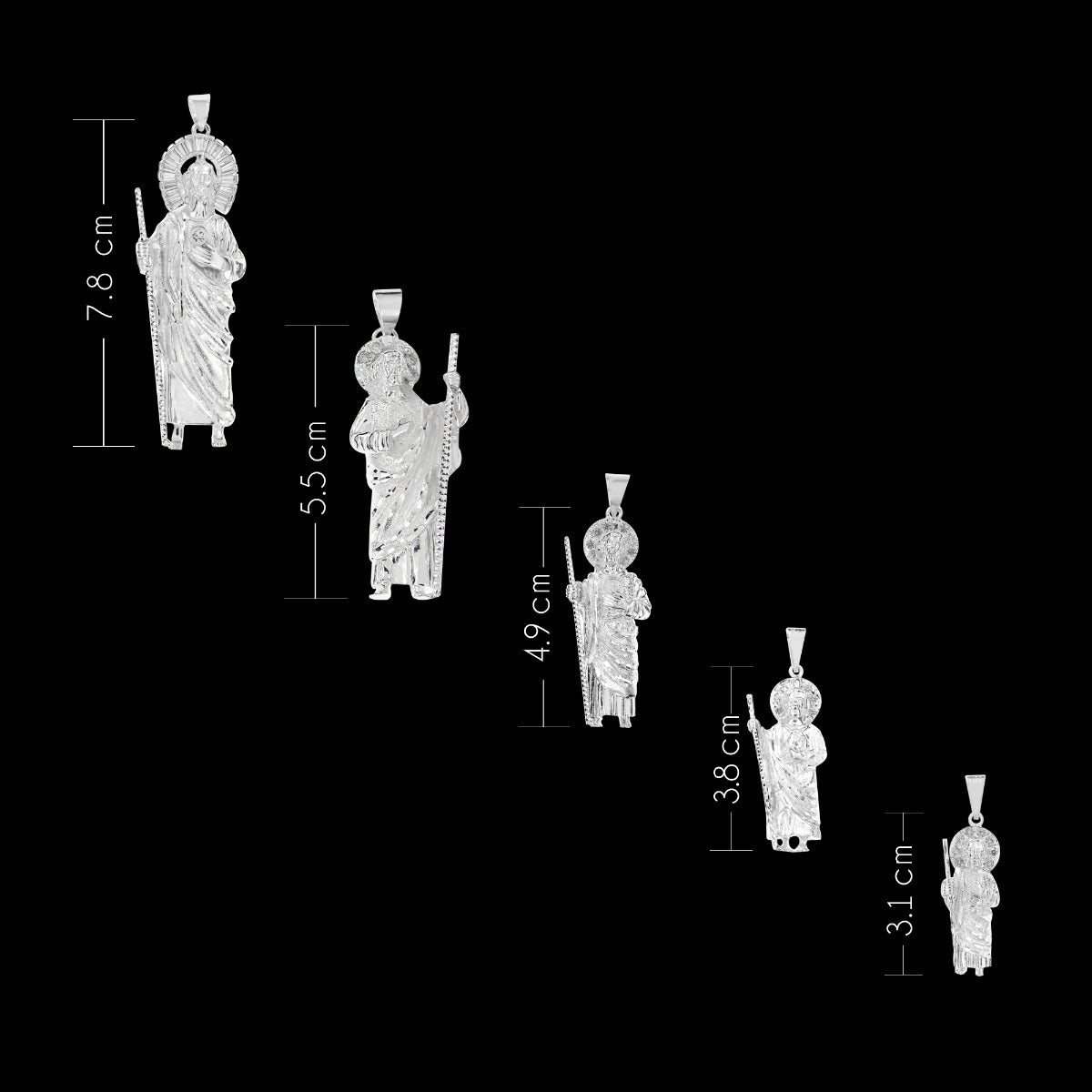 Dije De San Judas De Plata 925 Con Zirconita 5.5cm