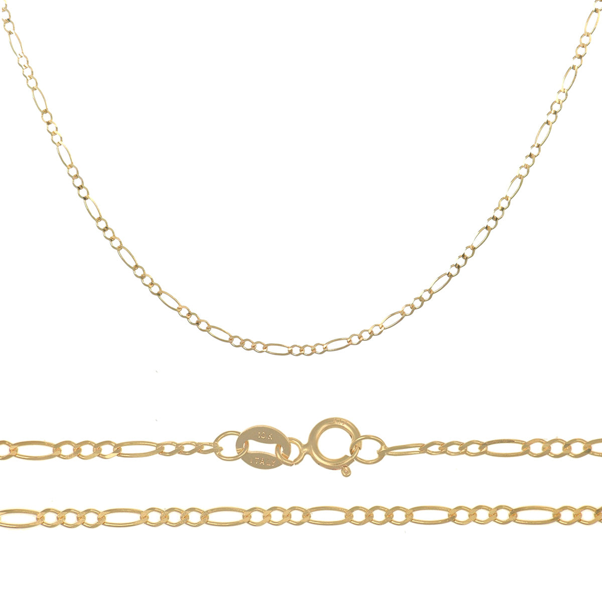 Cadena Italiana Figaro Solida De 10 Quilates 2mm, 40 Cm