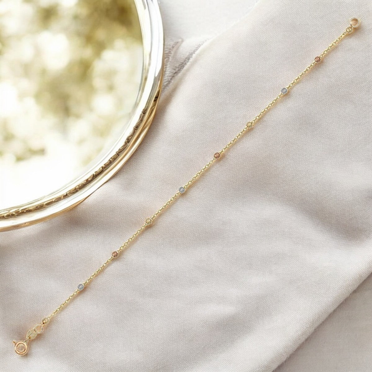 Esclava Viviana De Oro De 10k De 24 Cm Con Bola 2.5mm