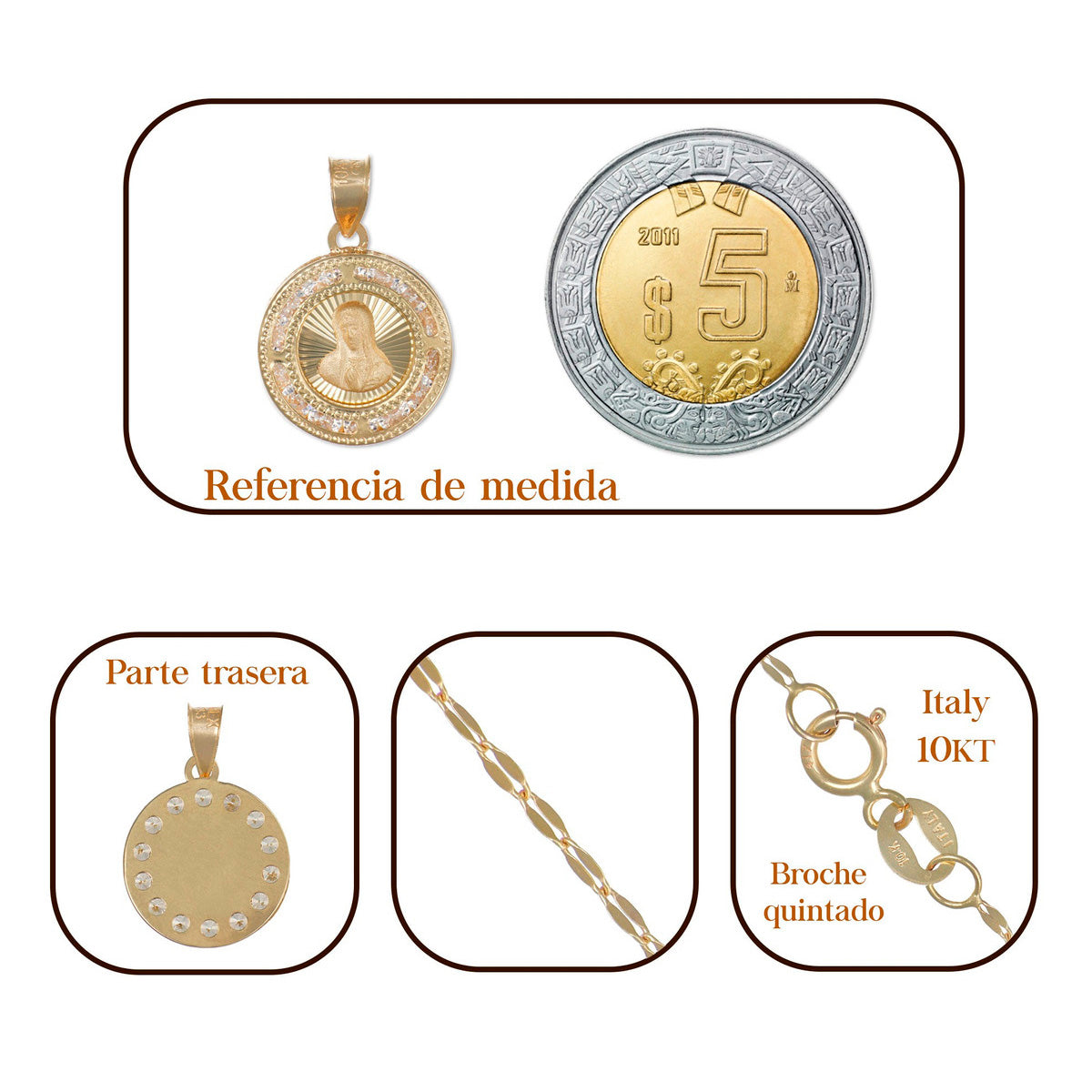 Collar De Medalla Nacional De Rostro De La Virgen De Oro 10k