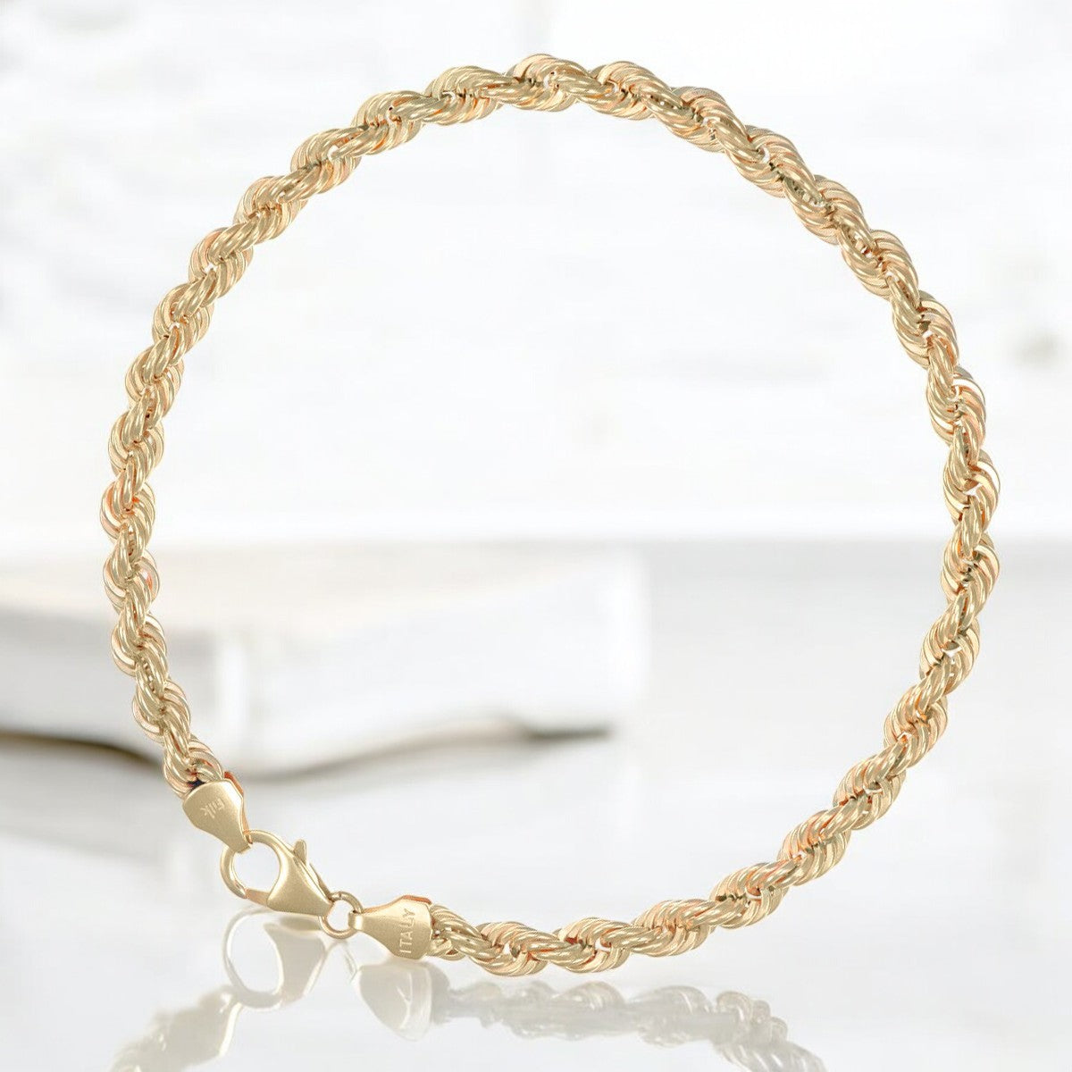 Pulso Torsal Hueco De Oro Italiano 10k, Calibre 3.8mm,18.5cm