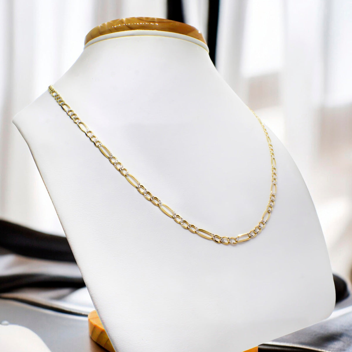 Italian 10k Gold Figaro Chain 3x1 Pave 50 Cm 2.3mm