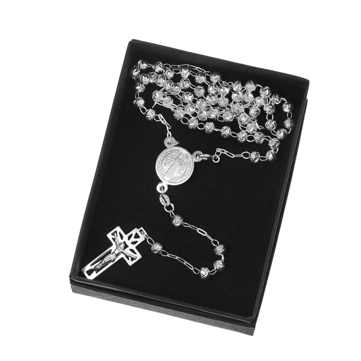 Rosario De Plata Ley 925 Con Bola Diamantada De 45 Cm