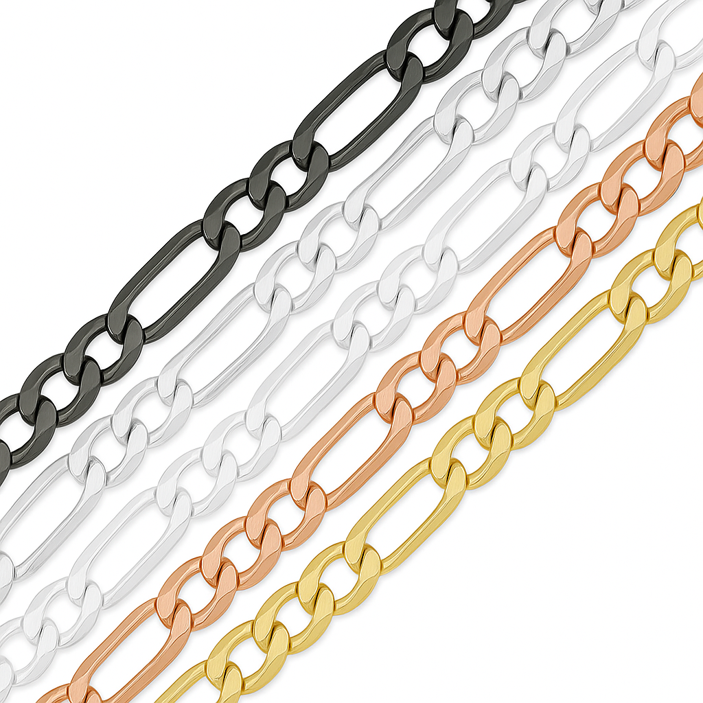 Cadena De Plata 925 Estilo 3x1 Figaro Calibre 4.1mm en 5 colores