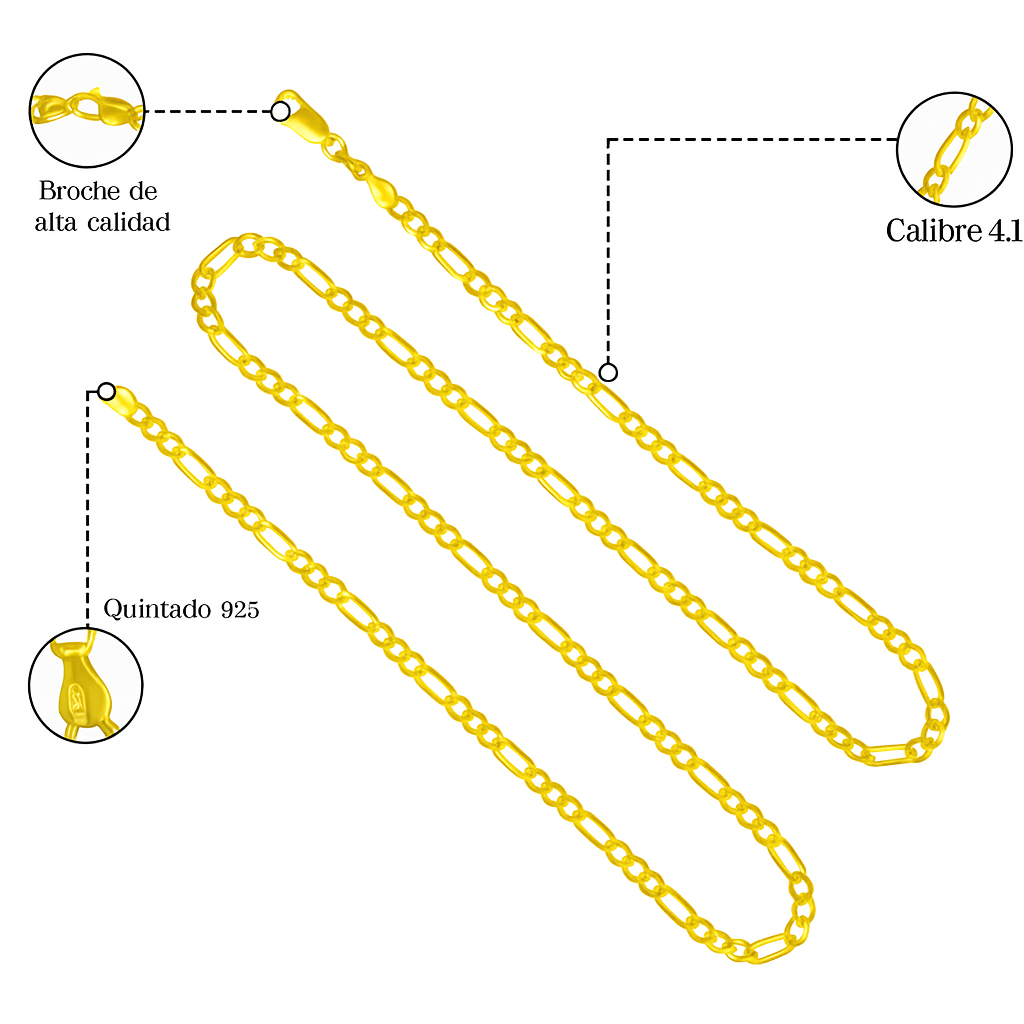 925 Silver Chain 3x1 Figaro Style 50 cm Gauge 4.1mm