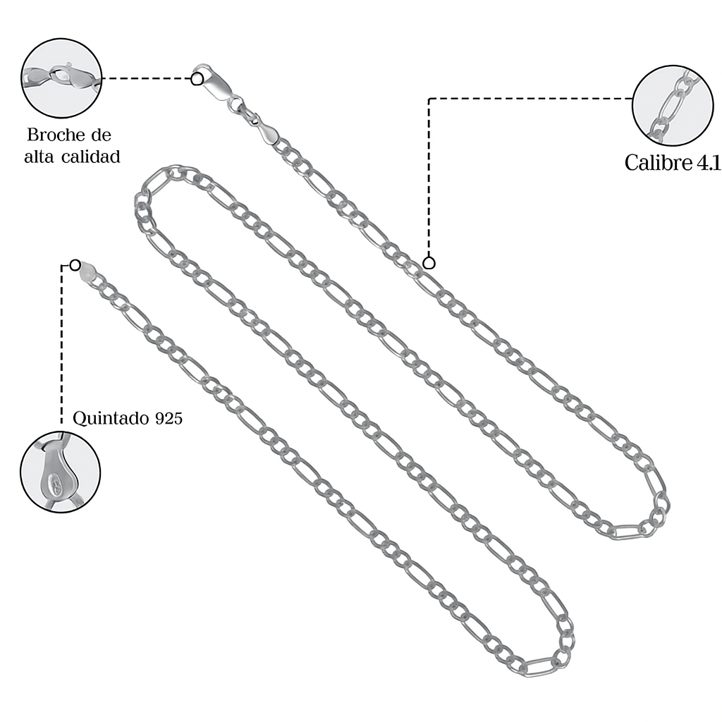 925 Silver Chain 3x1 Figaro Style 50 cm Gauge 4.1mm