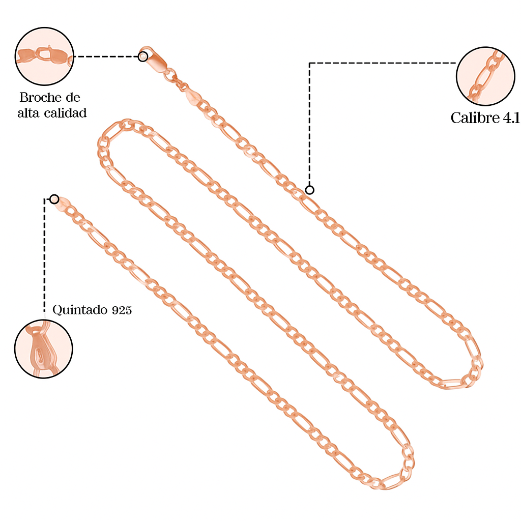 925 Silver Chain 3x1 Figaro Style 50 cm Gauge 4.1mm