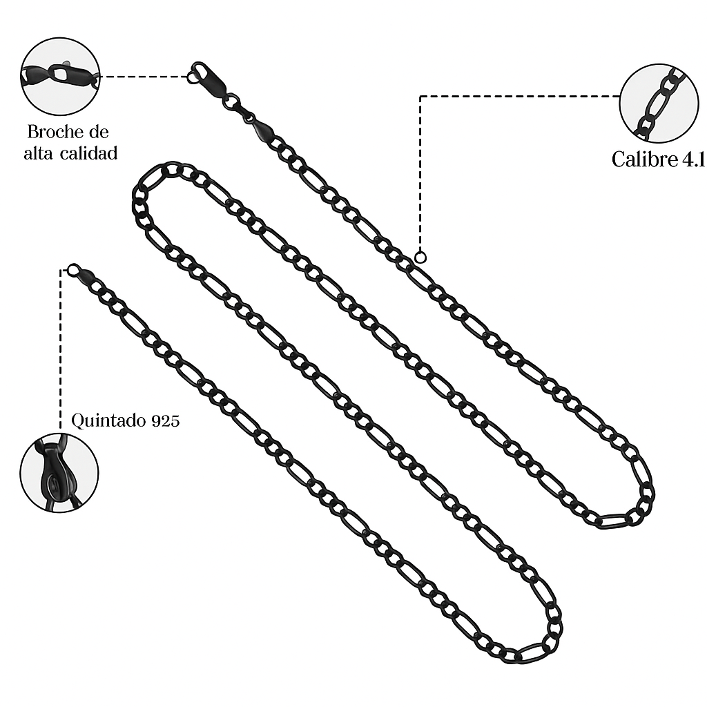 925 Silver Chain 3x1 Figaro Style 50 cm Gauge 4.1mm