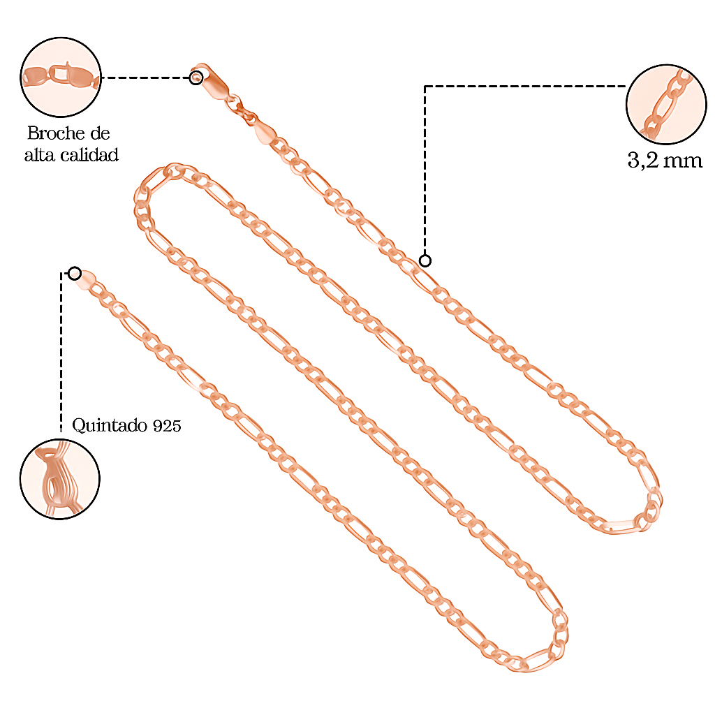 925 Silver Chain 3x1 Figaro Style 50 cm Gauge 3.2mm