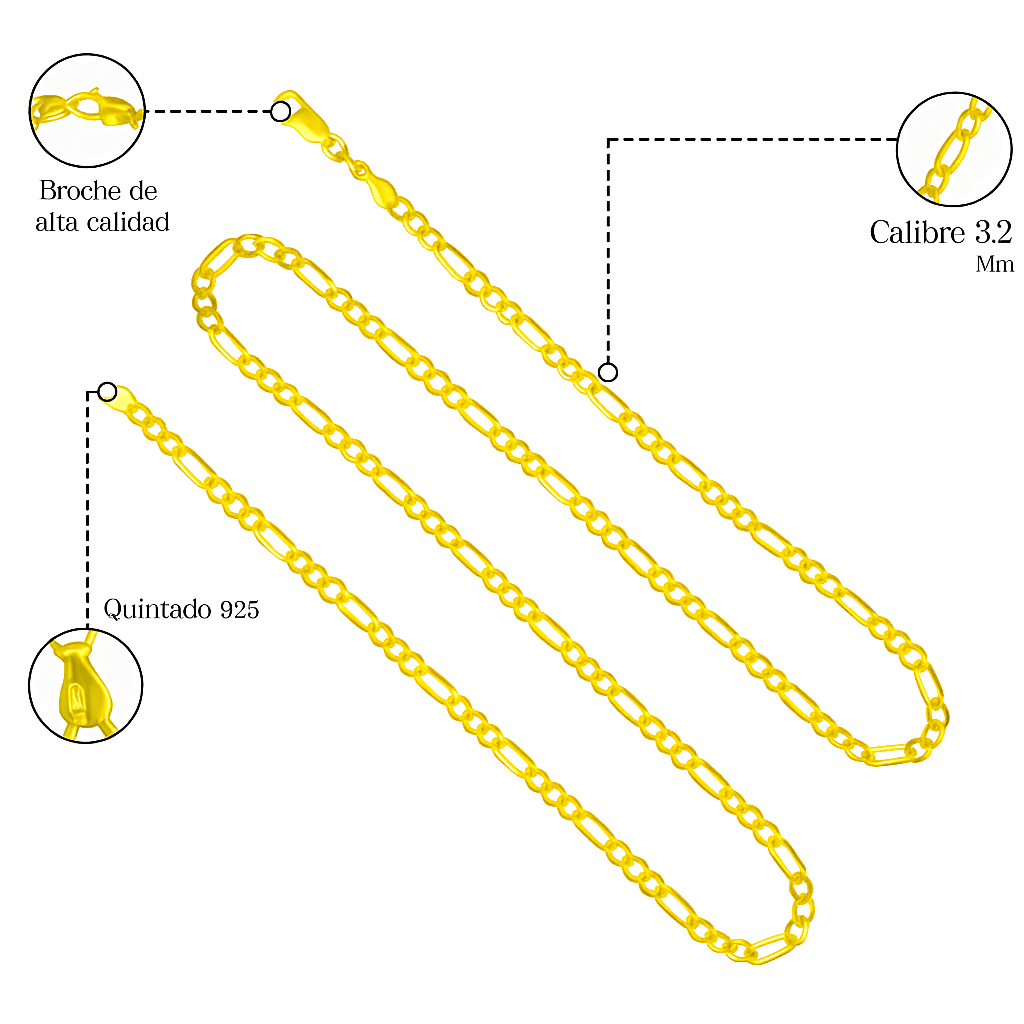 925 Silver Chain 3x1 Figaro Style 50 cm Gauge 3.2mm