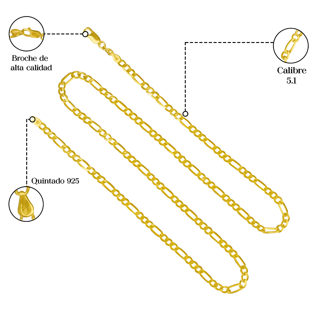 925 Silver Chain 3x1 Figaro Style 55 cm Gauge 5.1mm