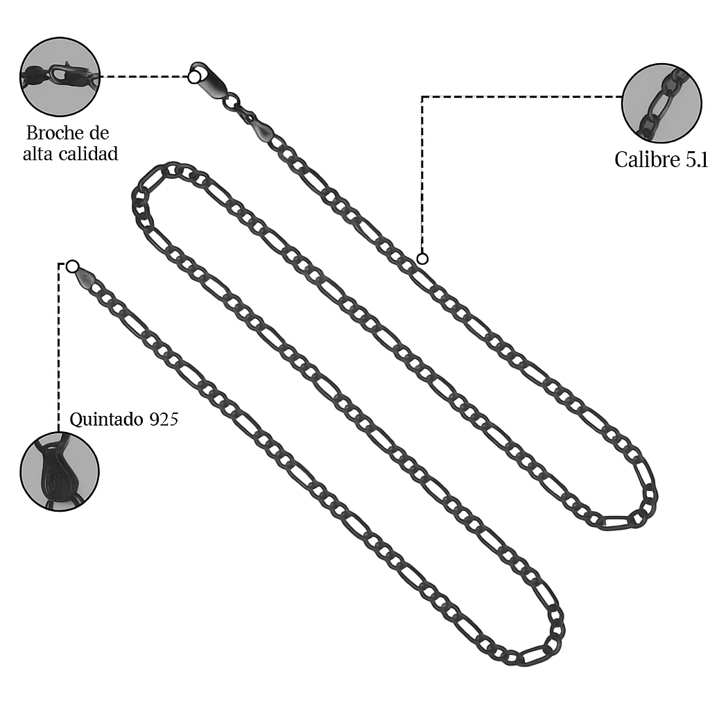 925 Silver Chain 3x1 Figaro Style 55 cm Gauge 5.1mm