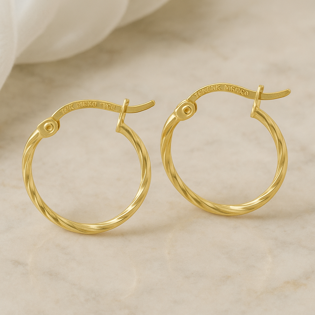 Arete Arracada De Oro De 10k Diamantada Estilo Torsal