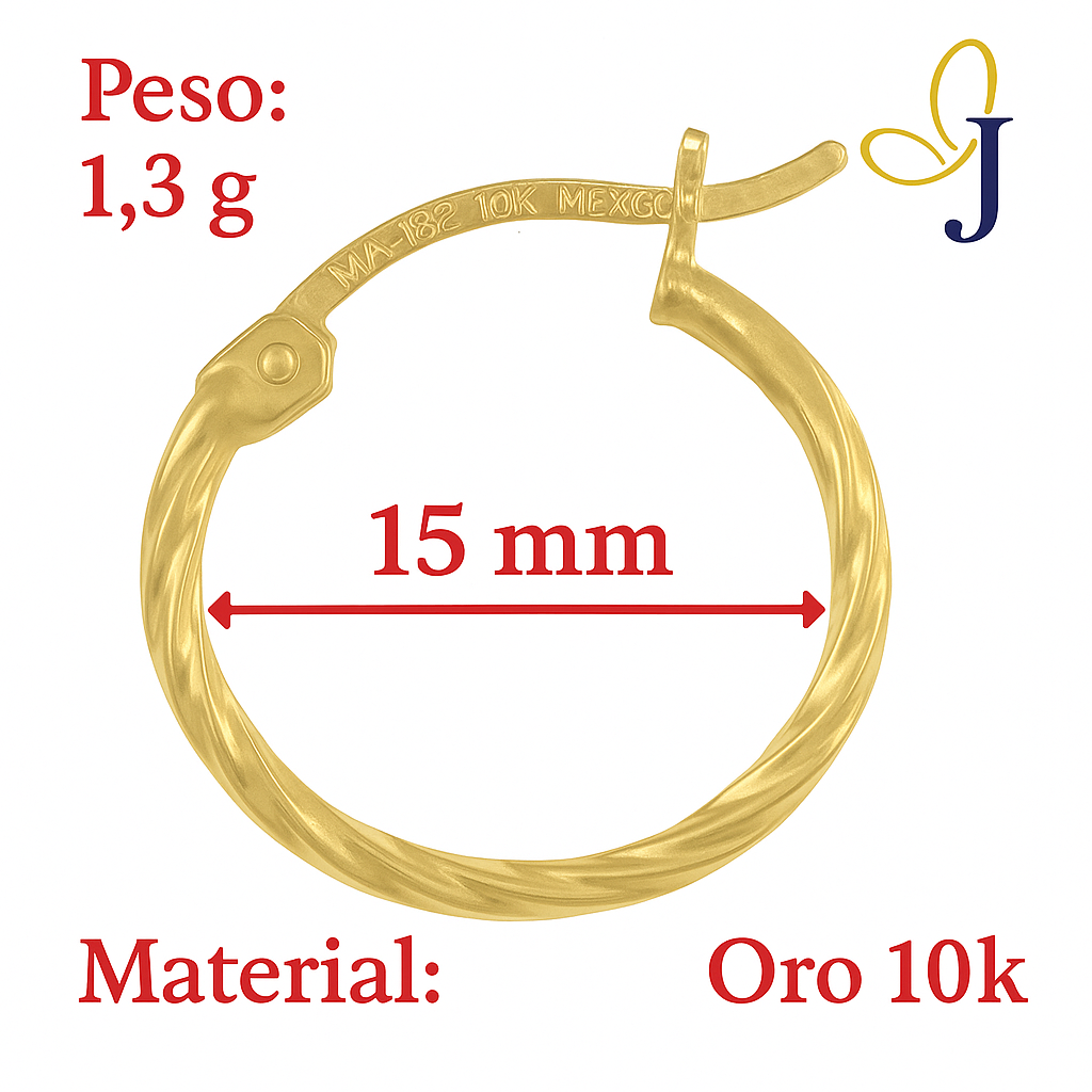 Arete Arracada De Oro De 10k Diamantada Estilo Torsal