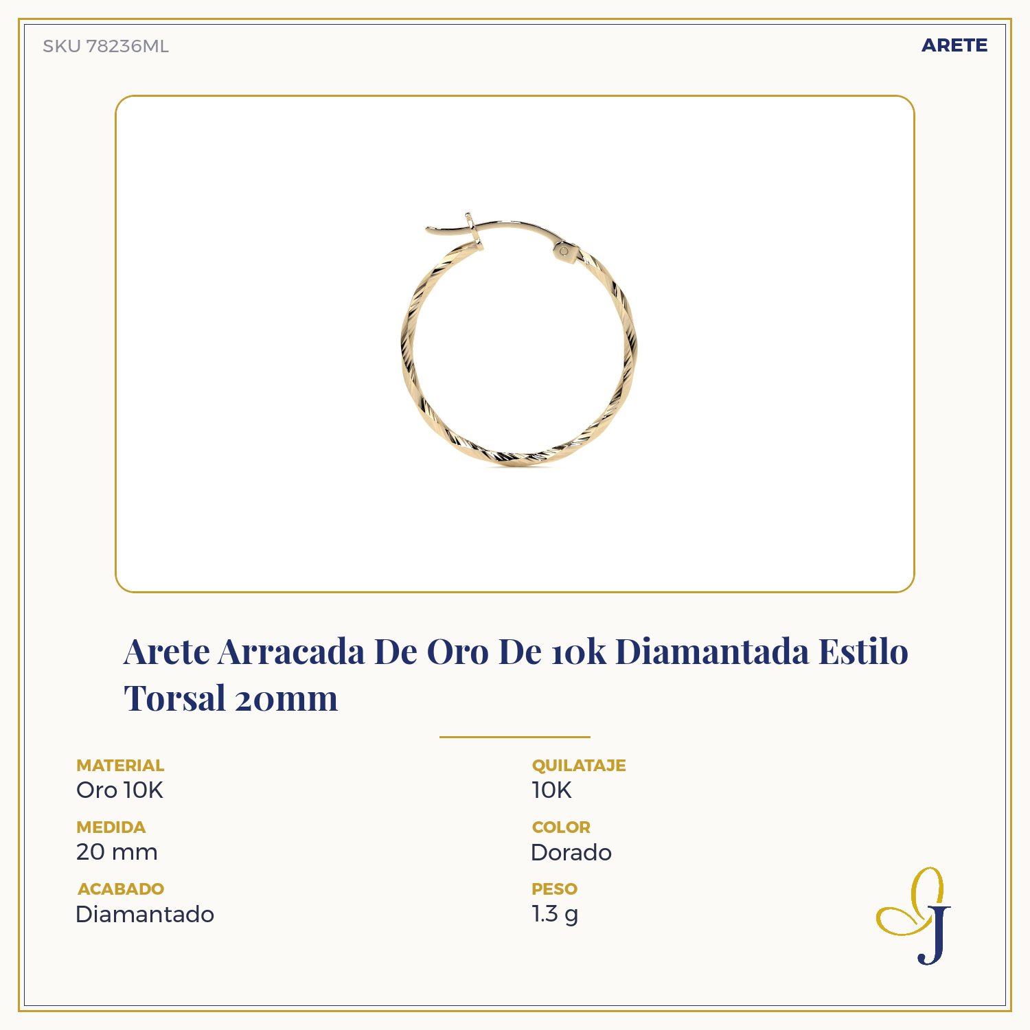 Arete Arracada De Oro De 10k Diamantada Estilo Torsal