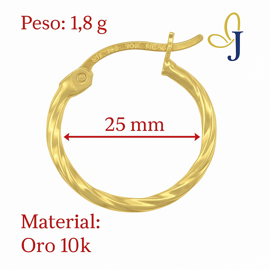Arete Arracada De Oro De 10k Diamantada Estilo Torsal