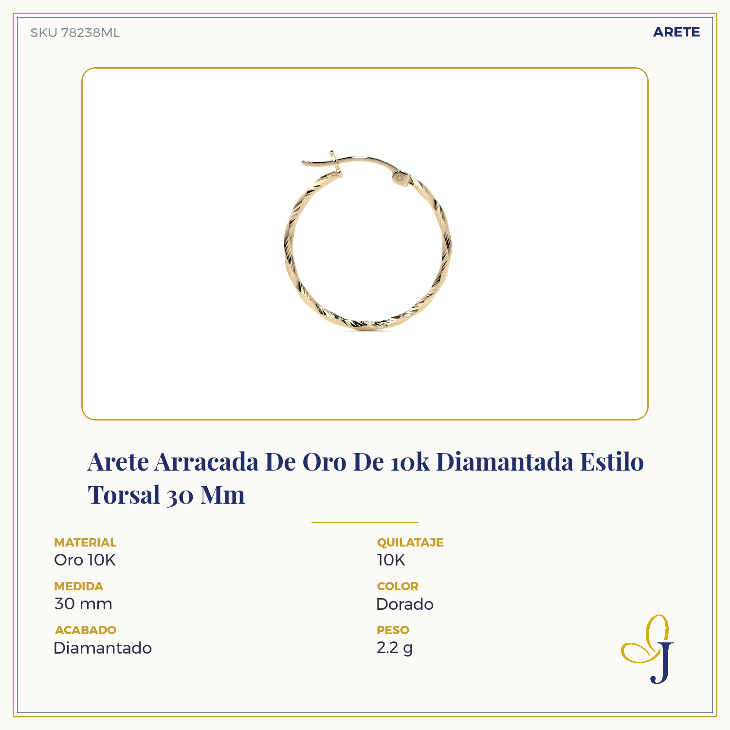 Arete Arracada De Oro De 10k Diamantada Estilo Torsal