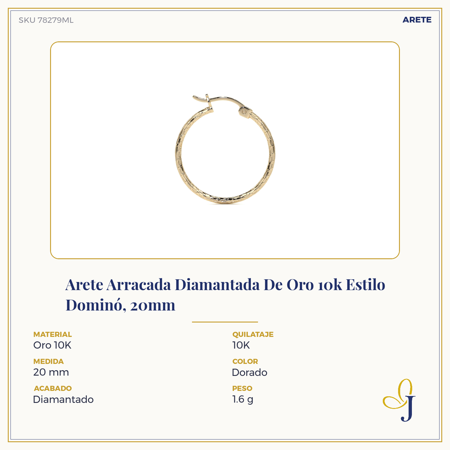 Arete Arracada Diamantada De Oro 10k Estilo Dominó