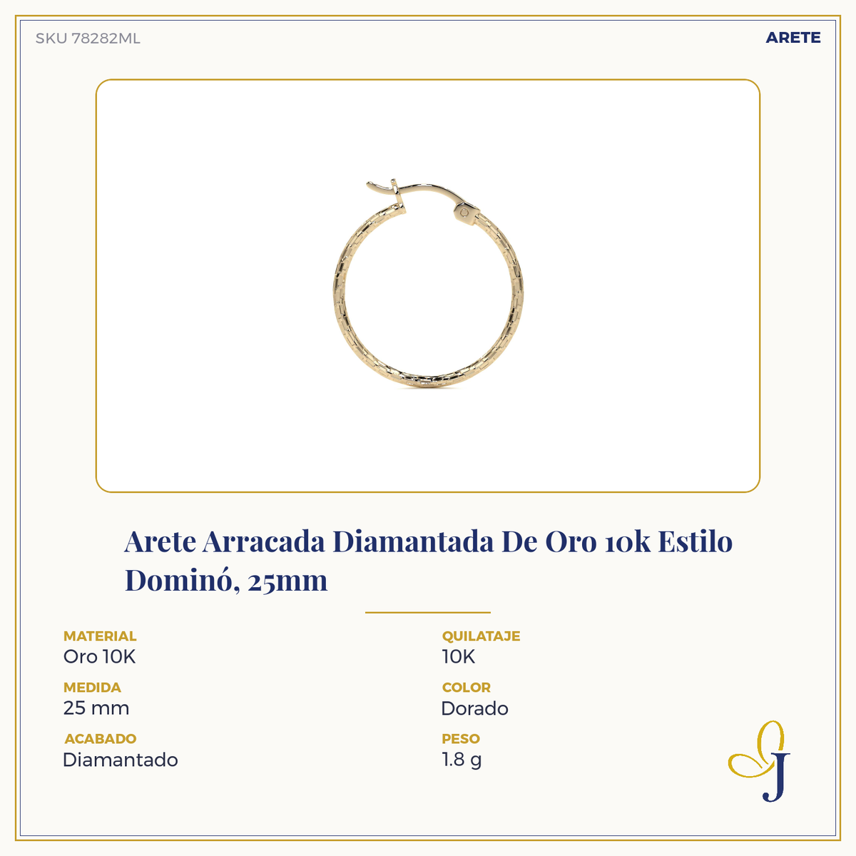 Arete Arracada Diamantada De Oro 10k Estilo Dominó