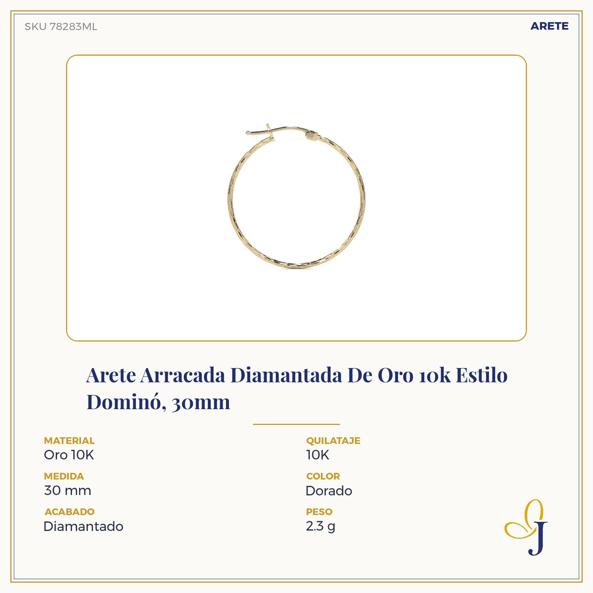 Arete Arracada Diamantada De Oro 10k Estilo Dominó