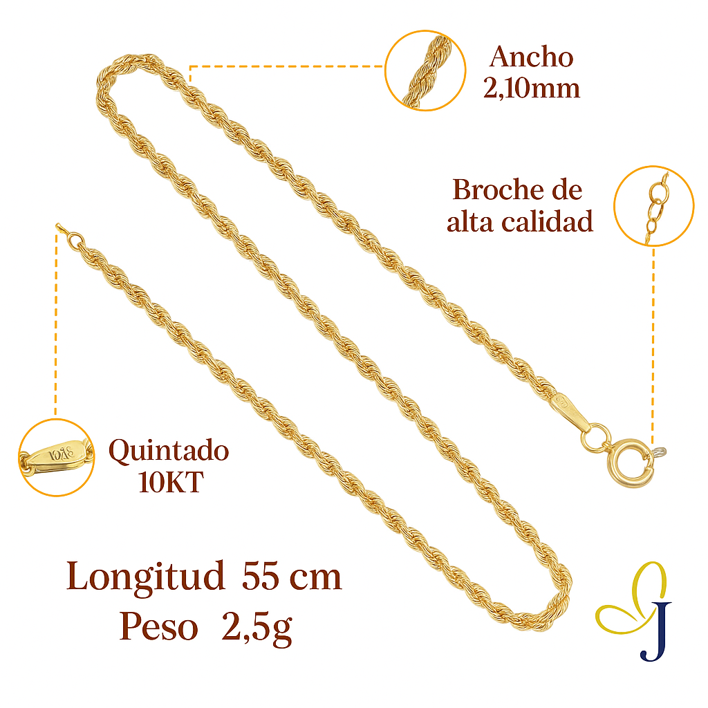 Italian Torsal 10k Gold Men's Chain Gauge 2.1mm 50 cm