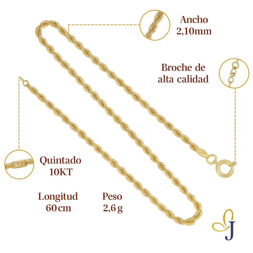 Italian Torsal 10k Gold Men's Chain Gauge 2.1mm 50 cm