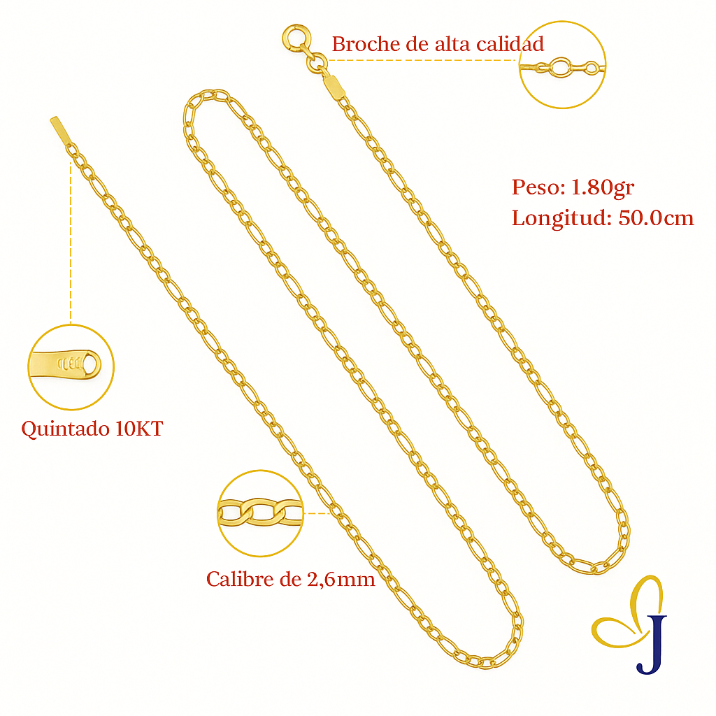 10k Italian Gold Chain, 3x1 Hollow Figaro Style, 40 cm