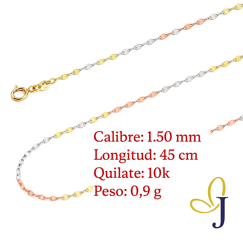10k Italian Gold Chain, Coffee Bean, 40 cm, 1mm gauge