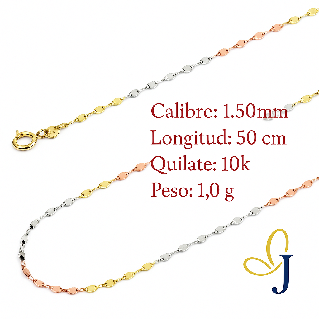 10k Italian Gold Chain, Coffee Bean, 40 cm, 1mm gauge
