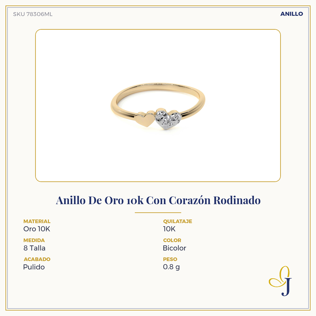 Anillo De Oro 14k Con Corazón Rodinado